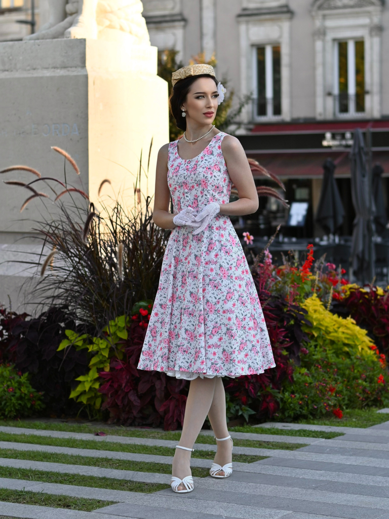 Pink 1950s Ditsy Floral Smocked Dress