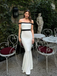 White 1930s Off-Shoulder Fishtail Dress
