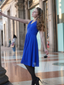 Blue 1950s Solid Chiffon Halter Dress