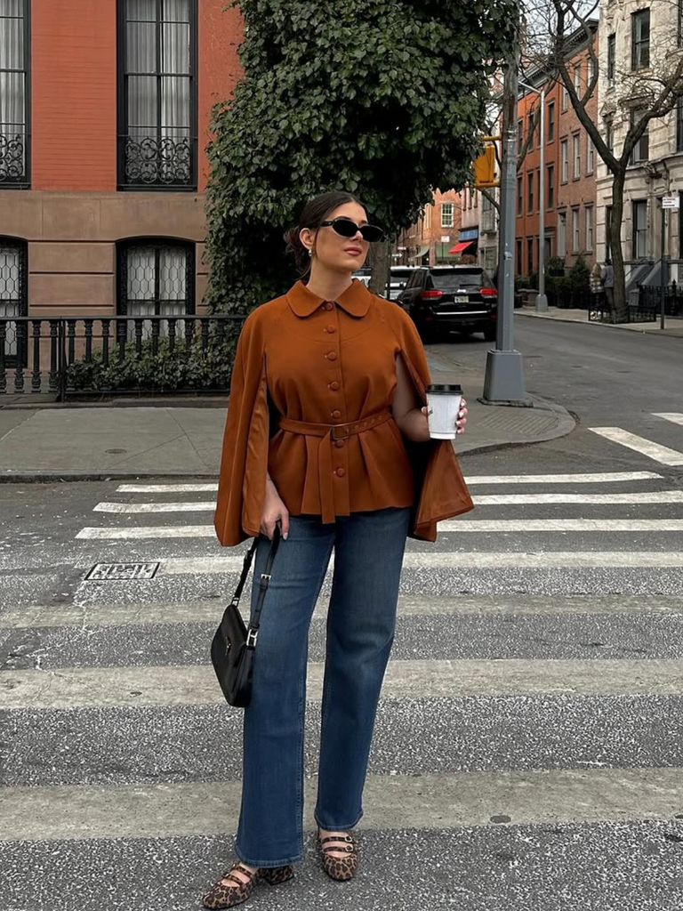 Camel Color 1940s Lapel Cape Coat