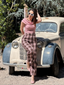 Pink 1930s Off-Shoulder Plaids Jumpsuit