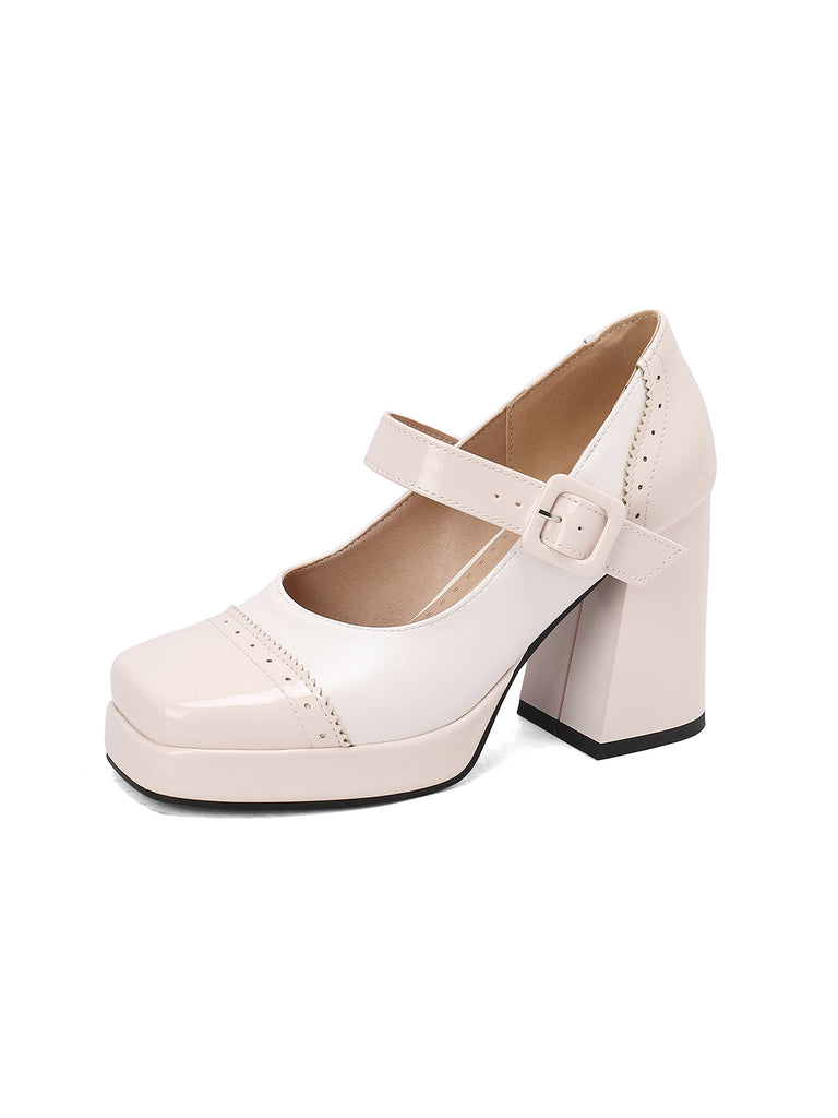 Patent Leather Block Heel Square Toe High Heels