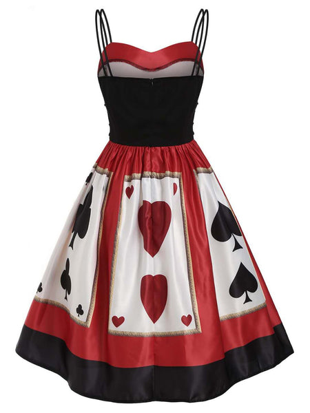 open lace back dress Halloween Strap Poker Playing Card Costume Dress Red