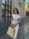 Ivory 1960s Cap Sleeve Slim Pleated Dress