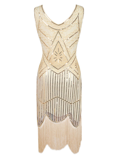 US Warehouse] Apricot 1920s Beaded Sequin Flapper Dress