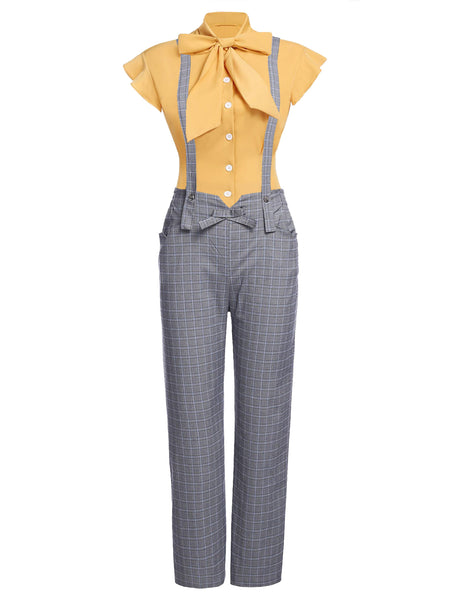 ★理紗★ DROP PEARL SUSPENDER PANTS Black 1930s Solid Suspender Pants | Retro Stage