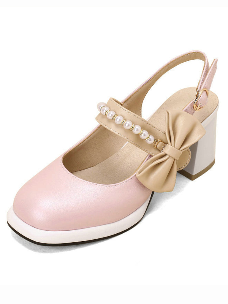 Retro Pearl Décor Sling Back Shoes