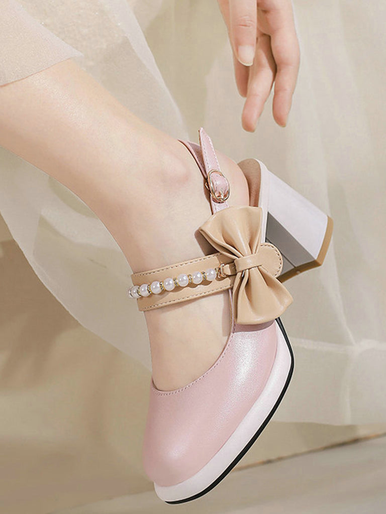 Retro Pearl Décor Sling Back Shoes