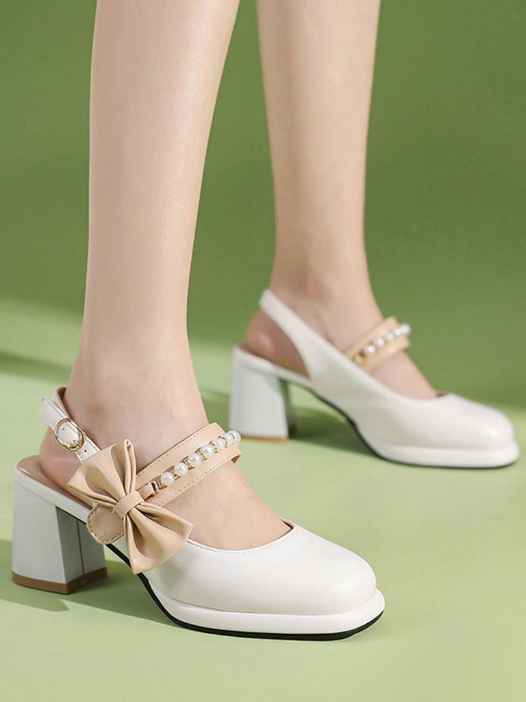 Retro Pearl Décor Sling Back Shoes