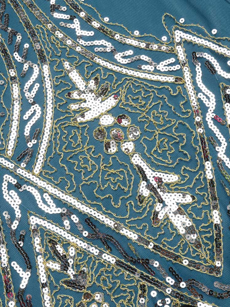 Lake Blue 1920s Beaded Fringed Dress