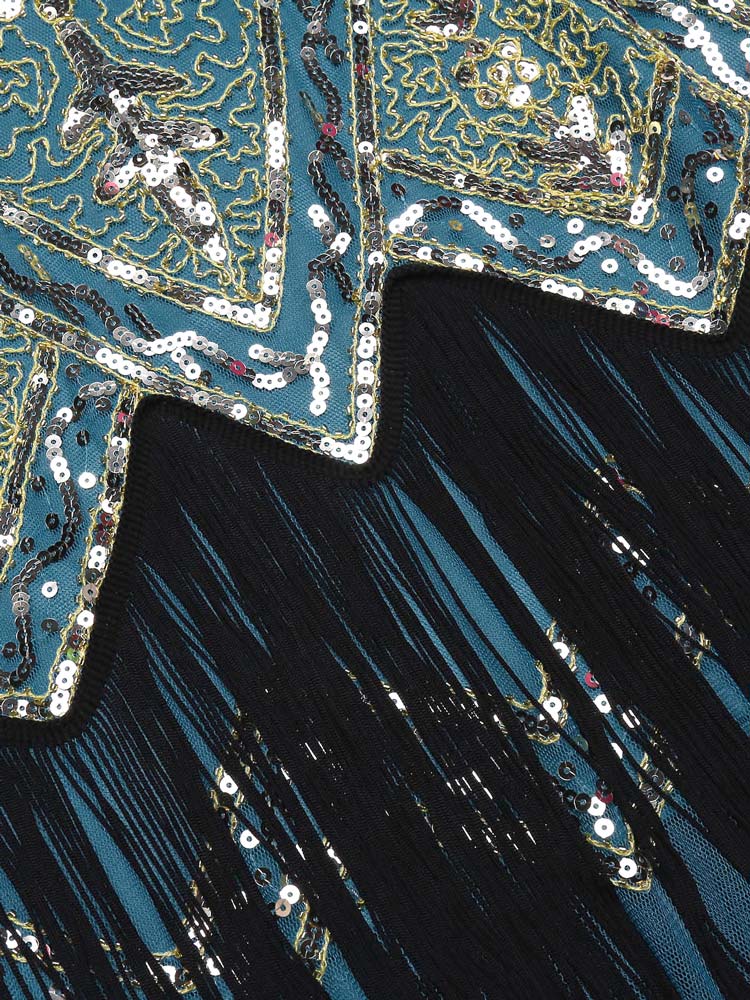 Lake Blue 1920s Beaded Fringed Dress