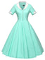 1950s Solid Turndown Collar Swing Dress