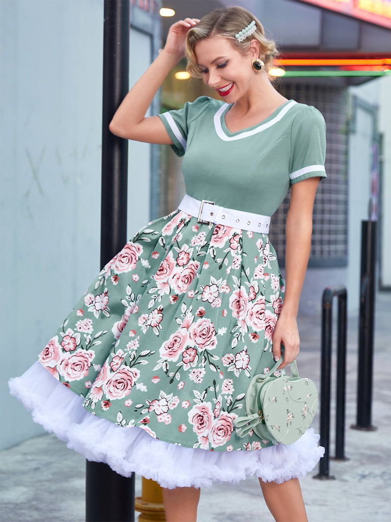 1950s Floral Patchwork Swing Dress