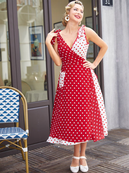 Red 1950s Polka Dot Pocket Swing Dress