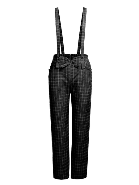 ★理紗★ DROP PEARL SUSPENDER PANTS Black 1930s Solid Suspender Pants | Retro Stage