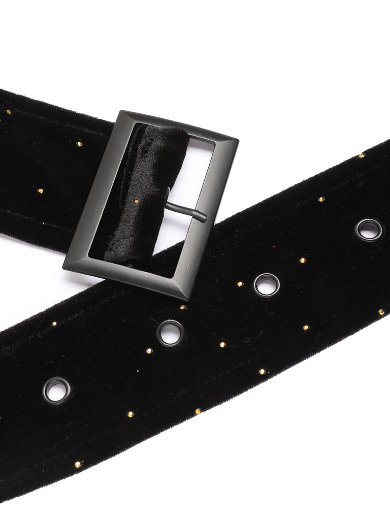 Black 1960s Off-Shoulder Rhinestones Velvet Dress