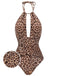Brown 1930s Leopard V-Neck Halter Swimsuit