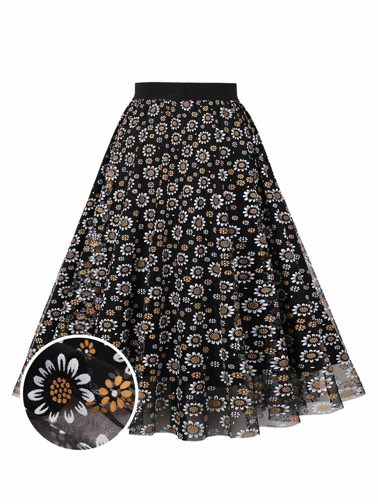 Black 1950s Daisy Mesh Skirt