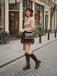 [Pre-Sale] 2PCS Brown 1960s Cutout Layered Knit Sweater & Pleated Mini Skirt