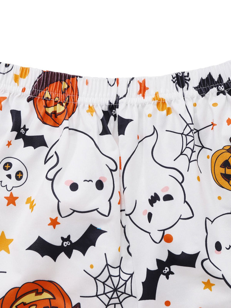 Black 1950s Halloween Print Notched Collar Pajama Set