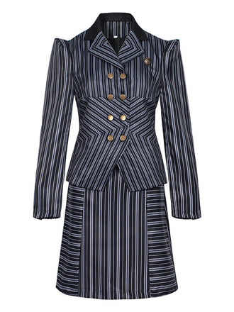 2PCS 1970s Wicked Vertical Striped Top & Patchwork Skirt