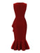 Red 1930s Reflective Corduroy Fishtail Dress