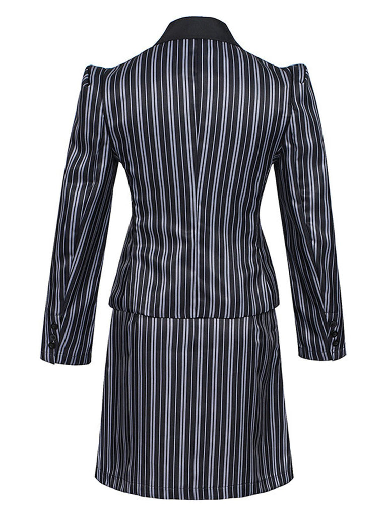 2PCS 1970s Wicked Vertical Striped Top & Patchwork Skirt