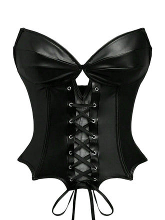 Black 1970s Leather Gothic Bat Wing Corset