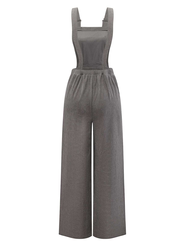 Gray 1940s Corduroy Wide-Leg Overall Jumpsuit