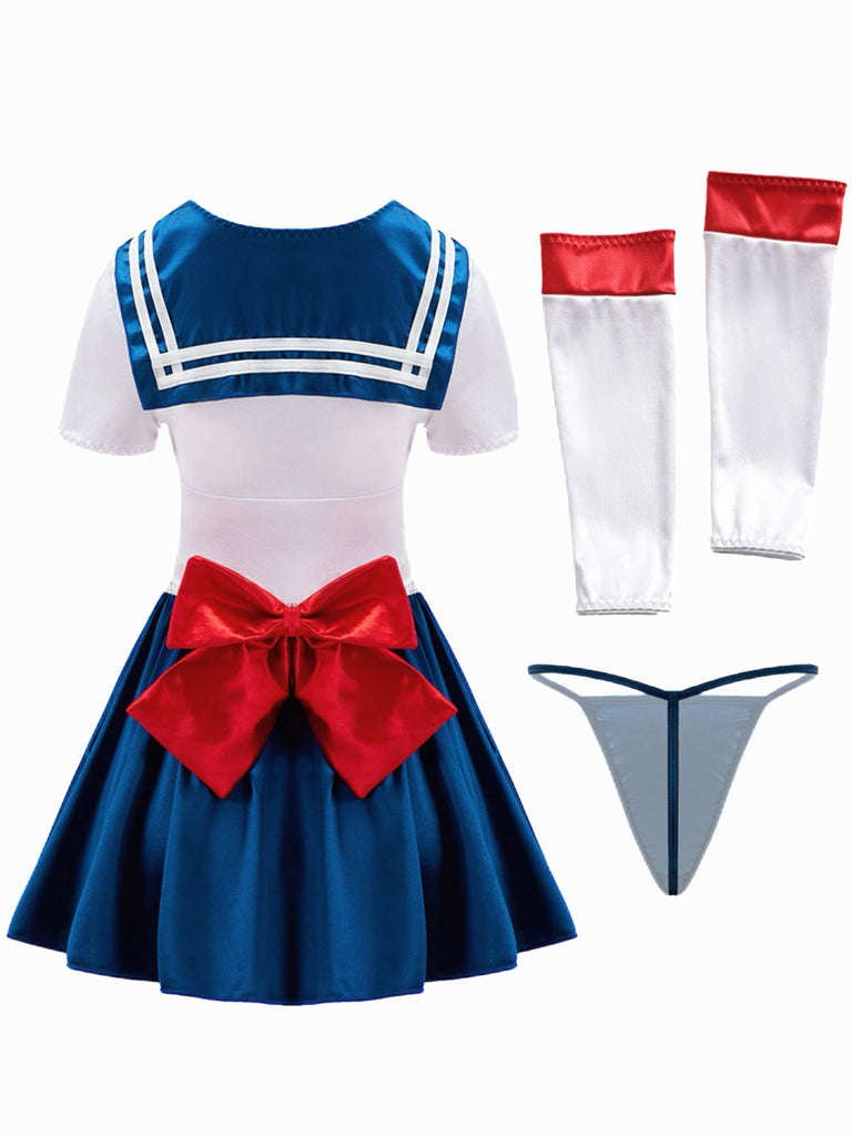 1970s Satin Vintage Sailor Collar Sleepwear Set