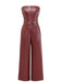 1940s PU Leather Belted Strapless Jumpsuit