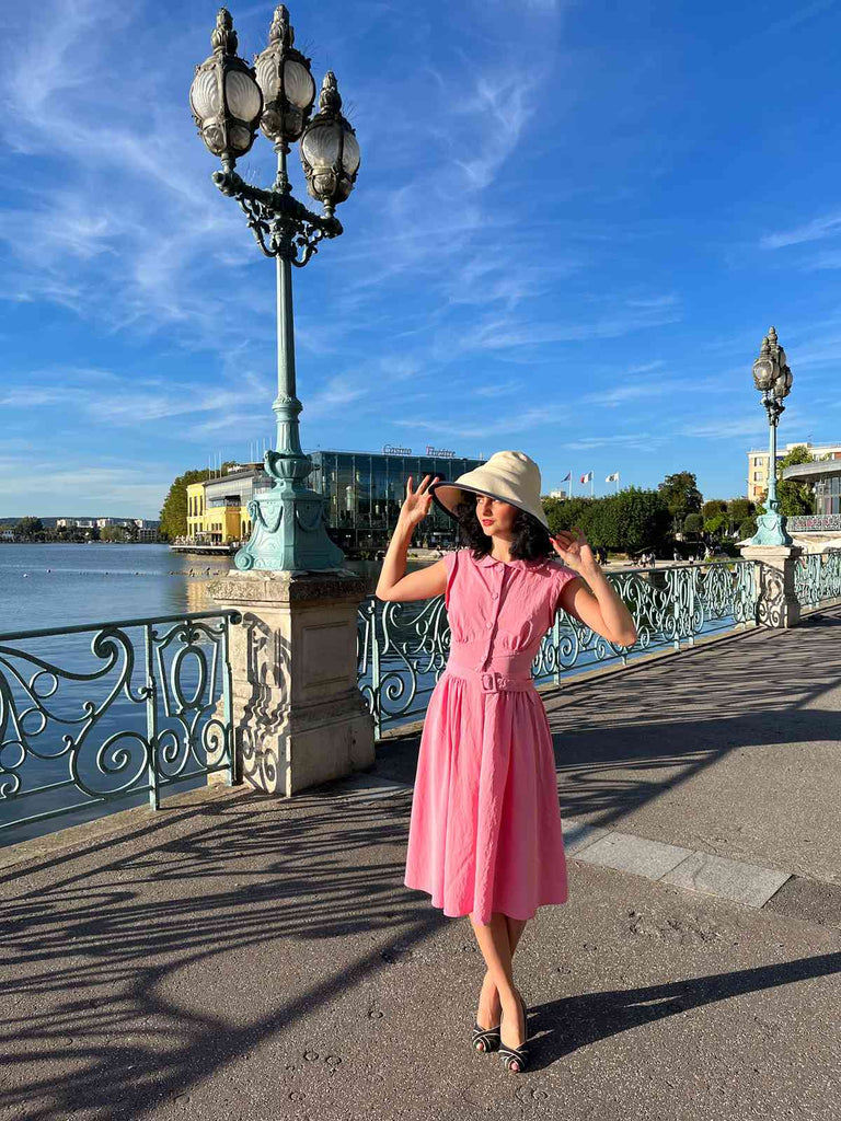 Pink 1950s Doll Collar Solid Dress