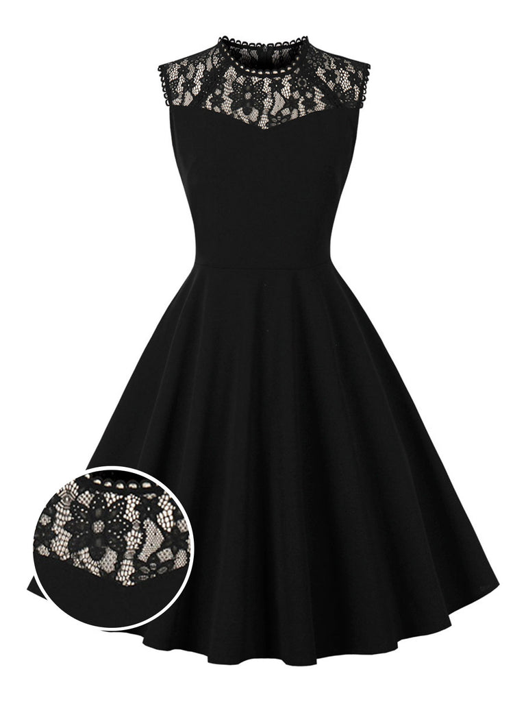 Black 1950s Lace Round Neck Dress | Retro Stage