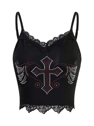 Black Halloween Cross Rhinestone Camisole