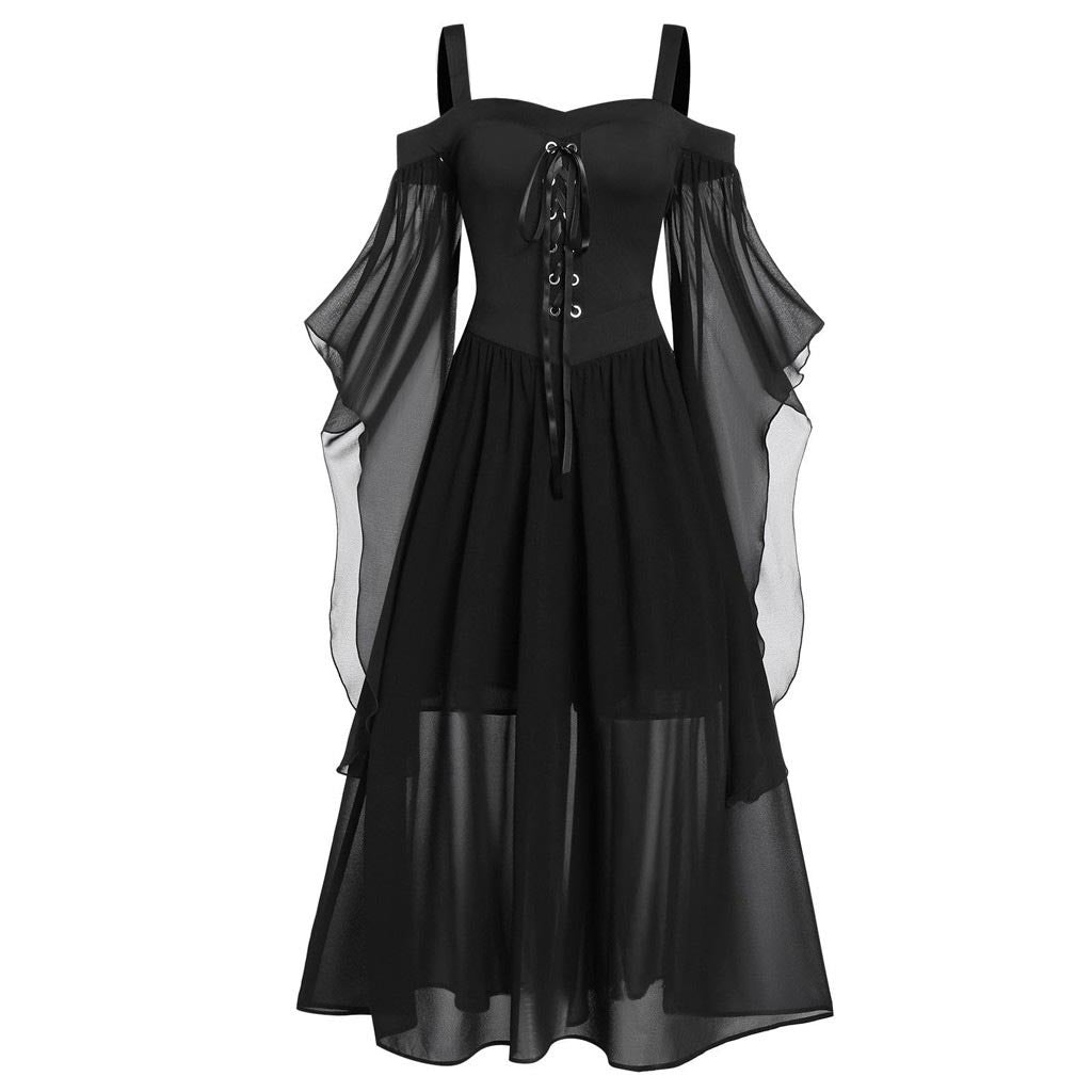 [Plus Size] 1950s Suspender Contrast Color Chiffon Strap Dress | Retro ...