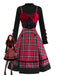 [Pre-Sale] 2PCS 1950s Velvet Bow Turtleneck Knitted Top & Plaid Dress