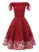 Red 1950s Off-shoulder Snowflake Dress