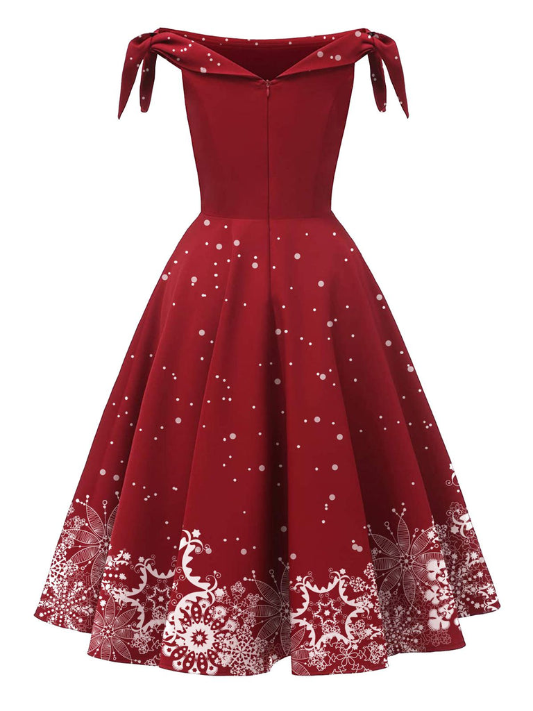 [US Warehouse] Red 1950s Off-shoulder Snowflake Dress
