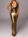 1970s Metallic Cowl Deep V-Neck Bodycon Dress