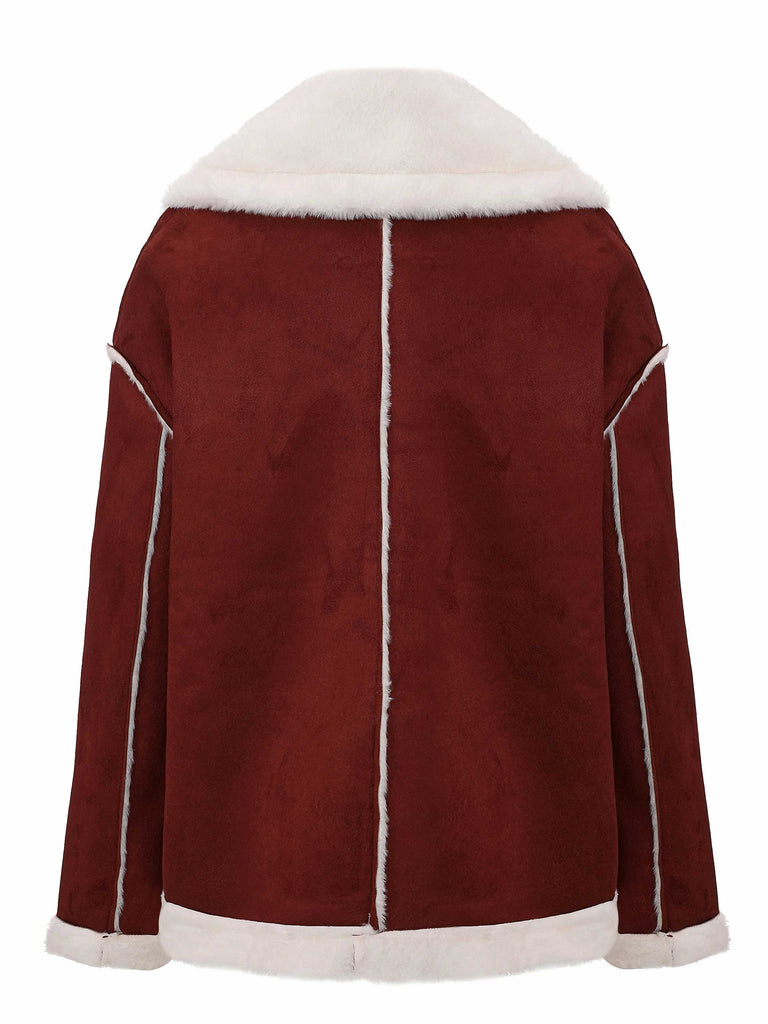 1940s Lapel Plush Buckle Pocketed Jacket