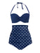[Pre-Sale] Blue 1950s Halter Polka Dots Swimsuit