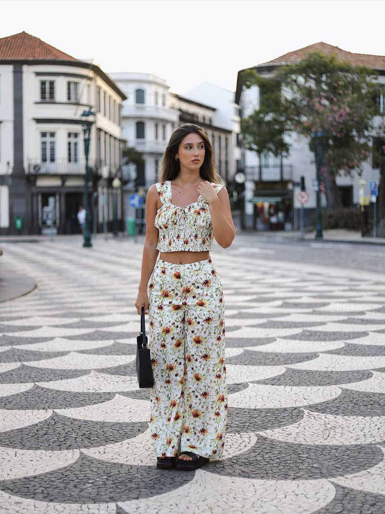 2PCS 1950s Sunflower Crop Top & Pants