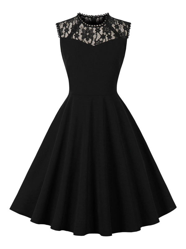 Black 1950s Lace Round Neck Dress | Retro Stage