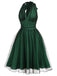 Green 1950s Christmas Halter Polka Dots Mesh Dress