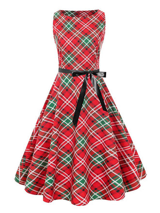Red 1950s Plaid Sleeveless Dress