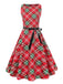 Red 1950s Christmas Plaid Sleeveless Dress
