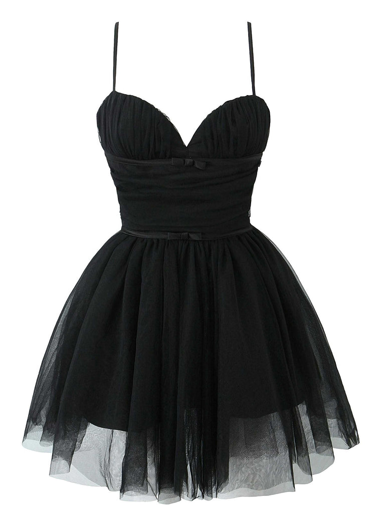 1970s Spaghetti Strap Bow Tulle Dress