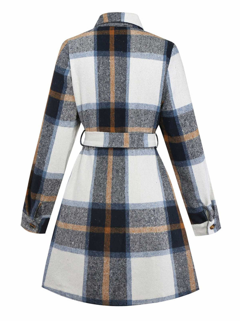 Multicolor 1960s Plaid Belted Shirt Dress