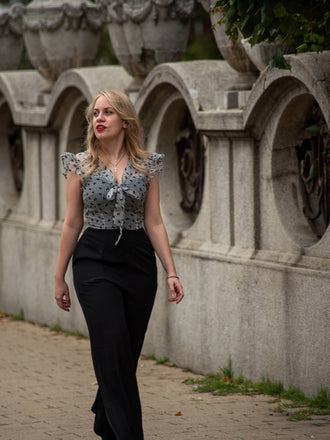 Black 1930s Mesh Bow-knot Patchwork Jumpsuit