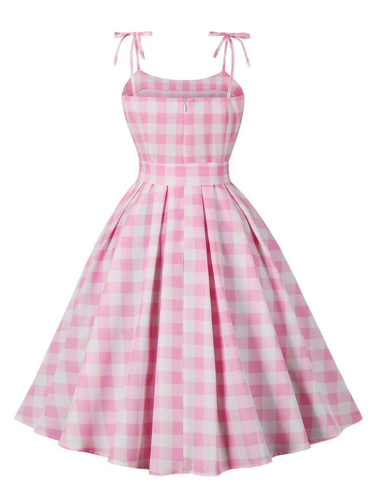[Plus Size] Pink 1950s Plaid Strap Dress
